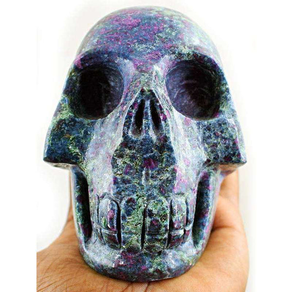 gemsmore:Hand Carved Ruby Zoisite Human Skull