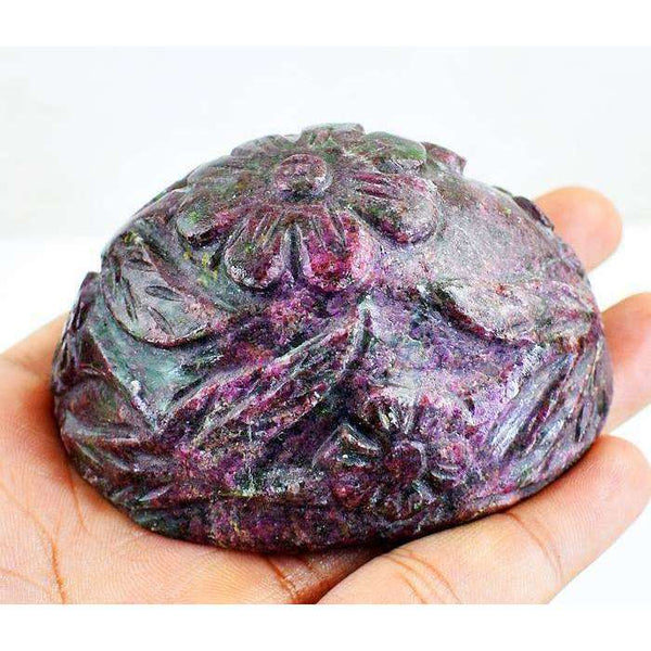 gemsmore:Hand Carved Ruby Zoisite Oval Shape Cabochon