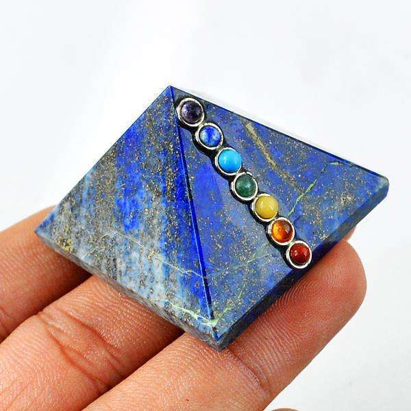 gemsmore:Hand Carved Seven Chakra Lapis Lazuli Healing Pyramid