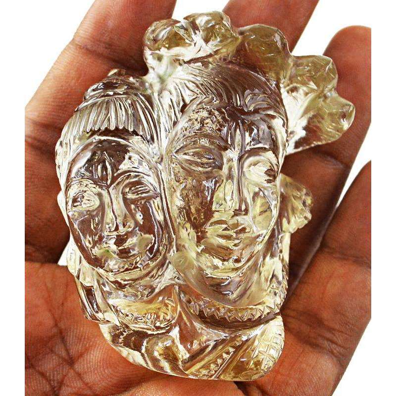gemsmore:Hand Carved Smoky Quartz Lord Shiva Head With Snake