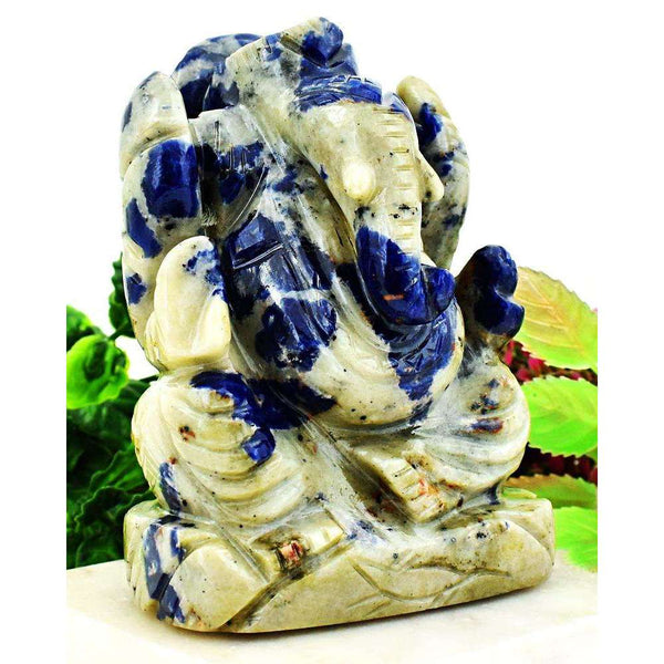 gemsmore:Hand Carved Sodalite Lord Ganesha Idol Statue