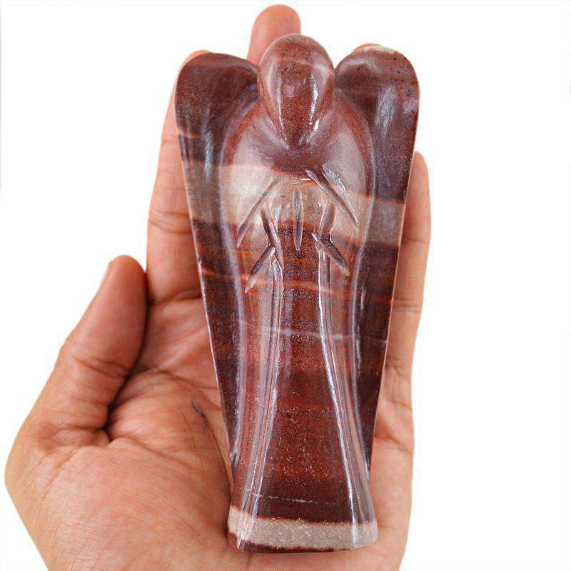 gemsmore:Hand Carved Stripped Coffee Jasper Reiki Healing Angel