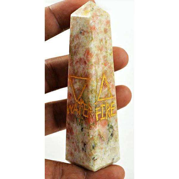 gemsmore:Hand Carved Sunstone Carved Healing Point With Symbol