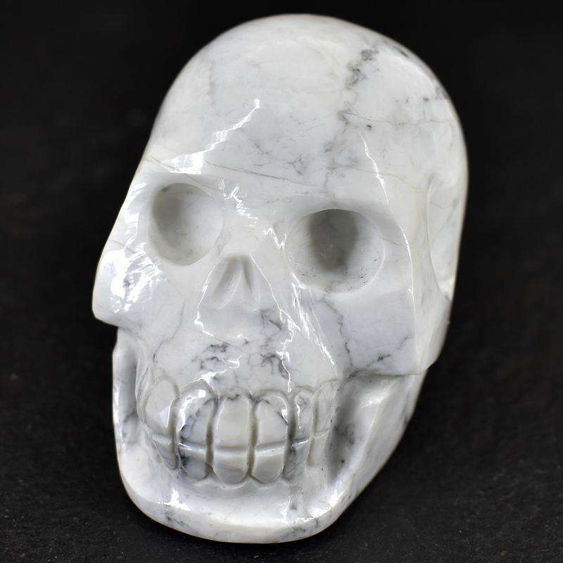 gemsmore:Hand Carved White Howlite Human Skull Gemstone