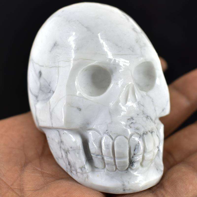 gemsmore:Hand Carved White Howlite Human Skull Gemstone