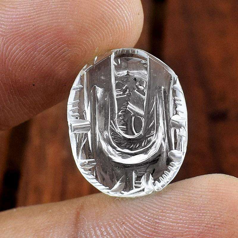 gemsmore:Hand Carved White Quartz Engraved Ganesha Gemstone