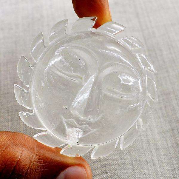 gemsmore:Hand Carved White Quartz Gemstone Sun Face