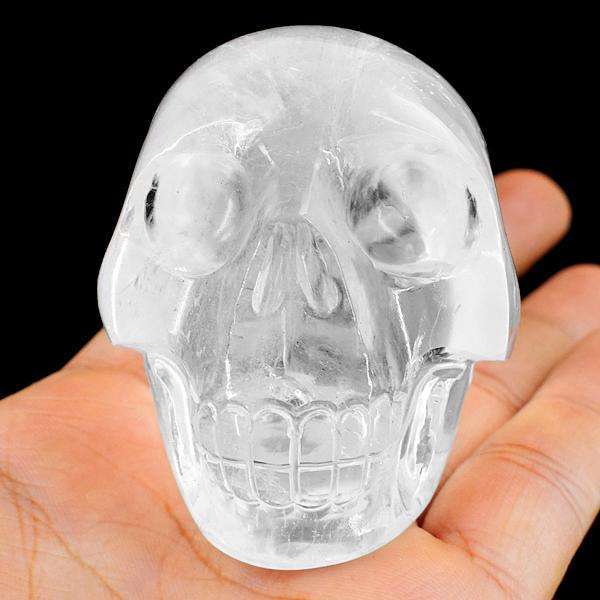 gemsmore:Hand Carved White Quartz Genuine Skull Gemstone