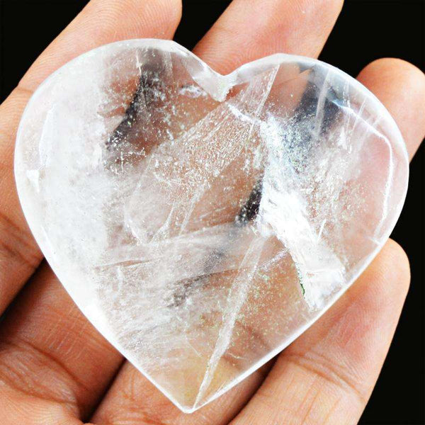 gemsmore:Hand Carved White Quartz Heart Shape Cabochon