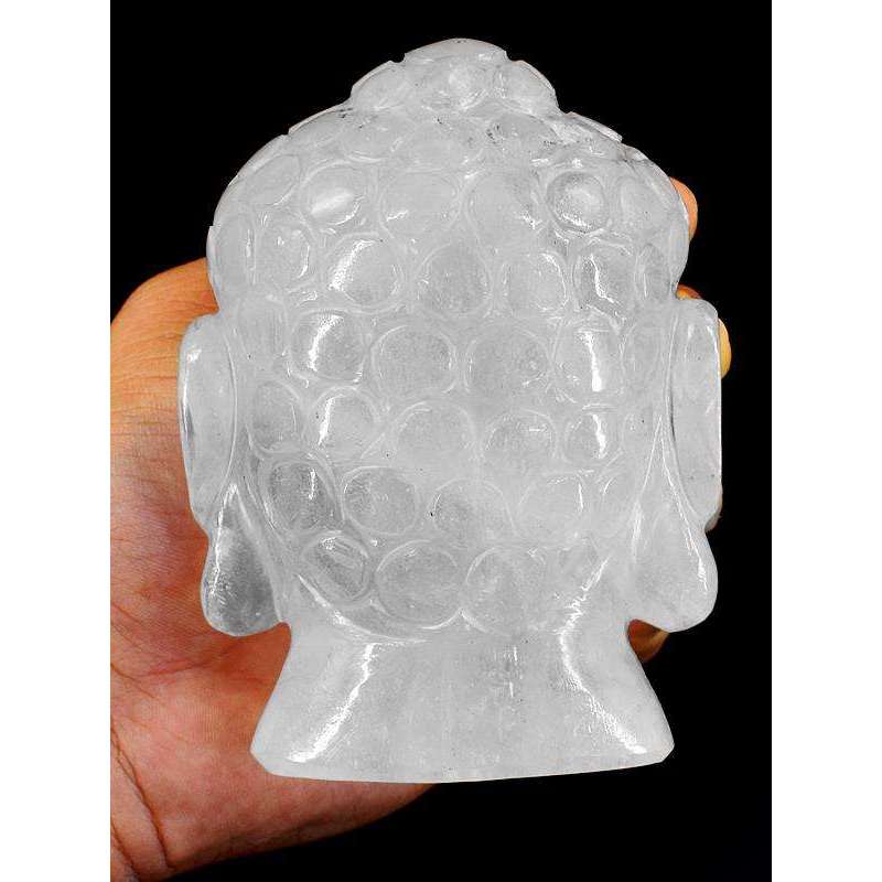 gemsmore:Hand Carved White Quartz Lord Buddha Head Idol Gemstone