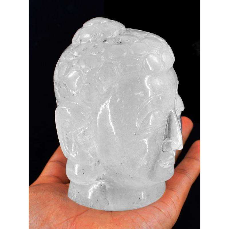 gemsmore:Hand Carved White Quartz Lord Buddha Head Idol Gemstone