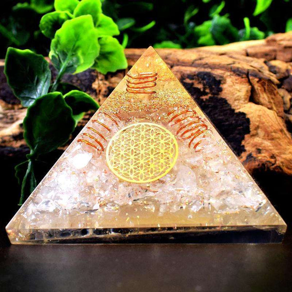 gemsmore:Hand Carved White Quartz Orgone Healing Pyramid