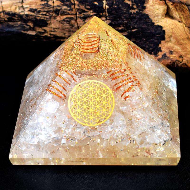 gemsmore:Hand Carved White Quartz Orgone Healing Pyramid