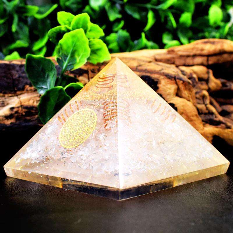 gemsmore:Hand Carved White Quartz Orgone Healing Pyramid