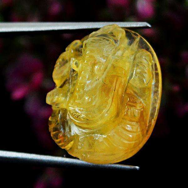 gemsmore:Hand Carved Yellow Aventurine Ganesha Gemstone