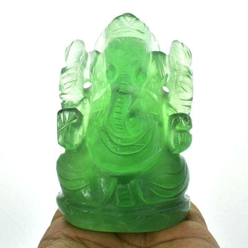 gemsmore:Hand Craved Green Fluorite Lord Ganesha Idol
