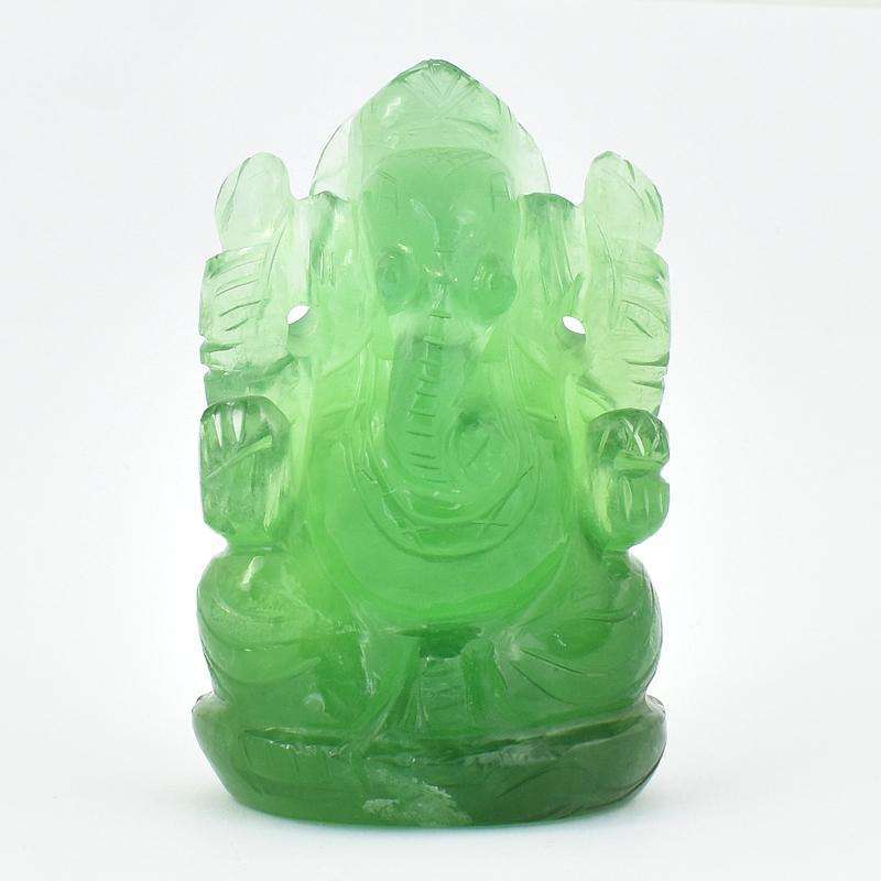 gemsmore:Hand Craved Green Fluorite Lord Ganesha Idol