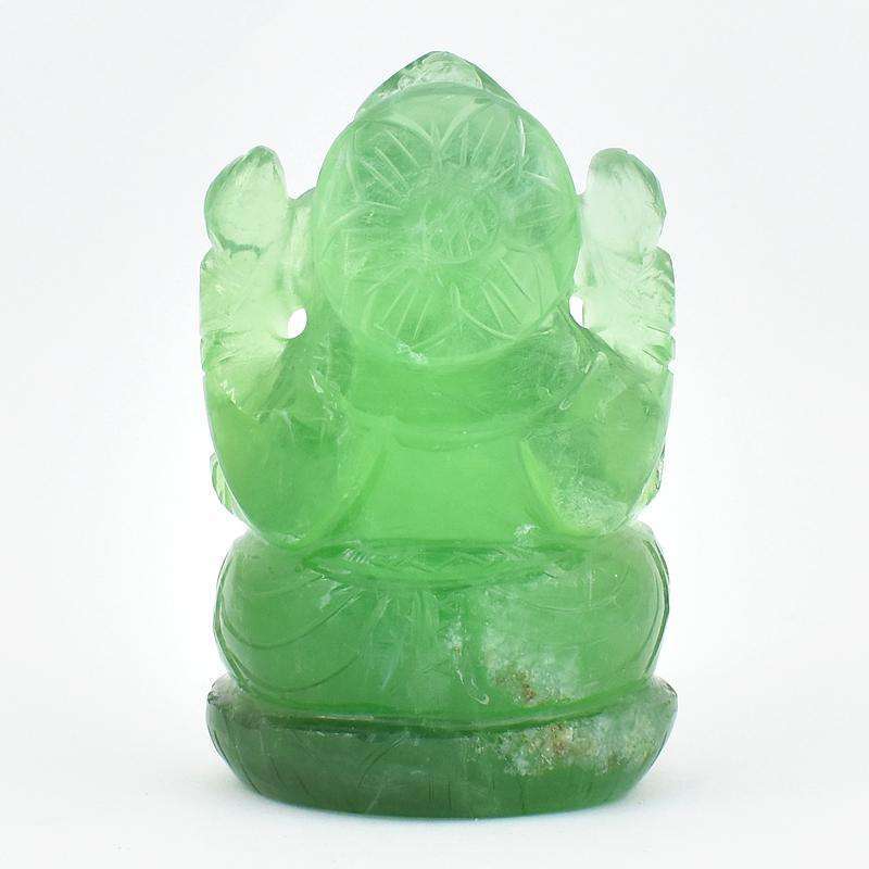 gemsmore:Hand Craved Green Fluorite Lord Ganesha Idol