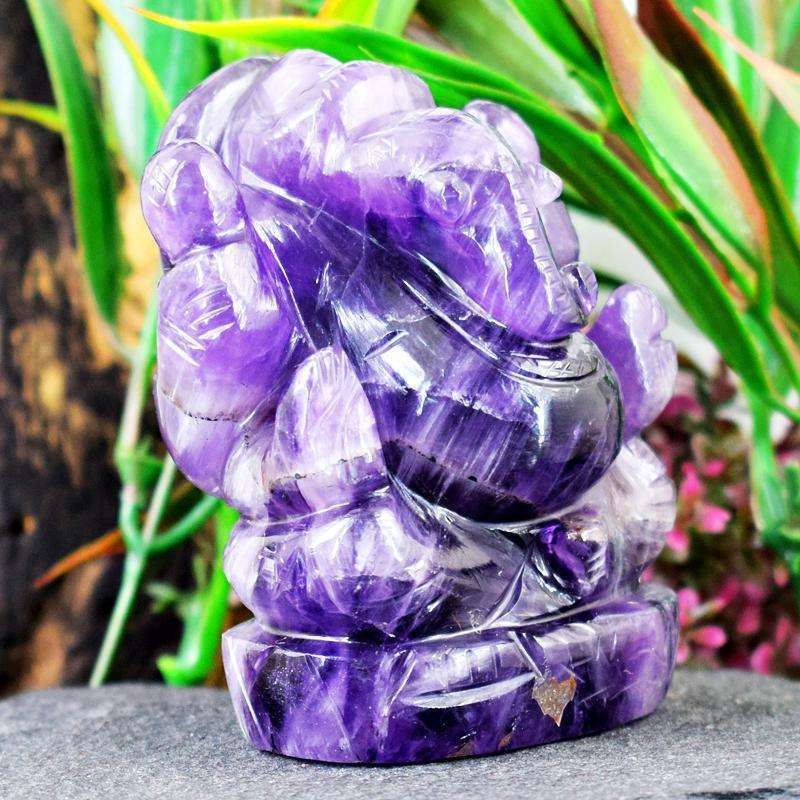 gemsmore:Hand Craved Purple Amethyst Lord Ganesha Idol