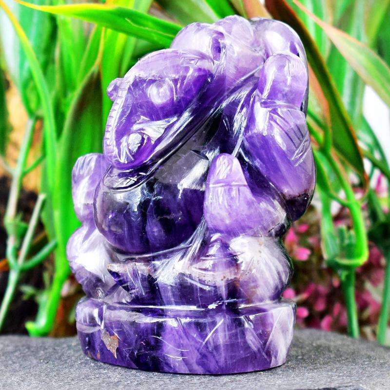 gemsmore:Hand Craved Purple Amethyst Lord Ganesha Idol