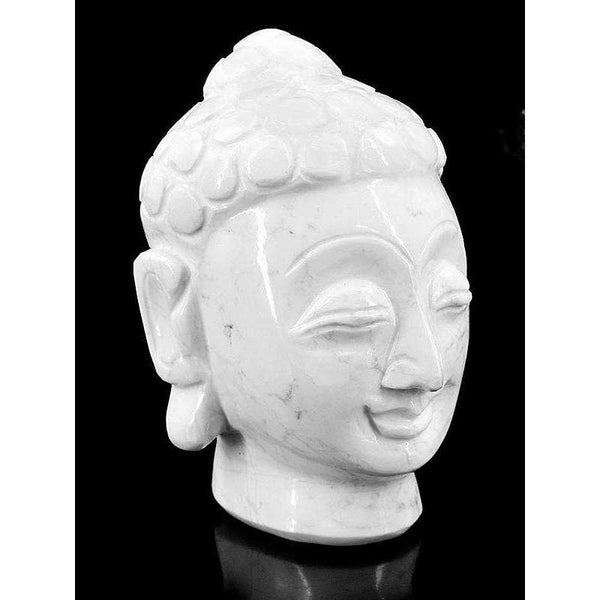 gemsmore:Howlite Hand Carved Lord Buddha Head Idol