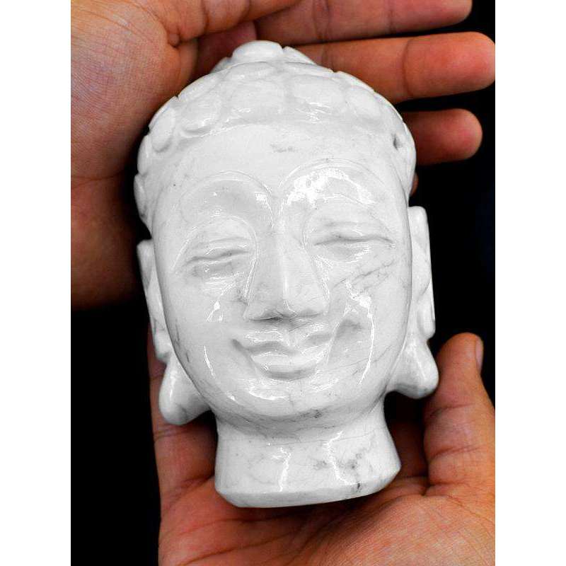 gemsmore:Howlite Hand Carved Lord Buddha Head Idol