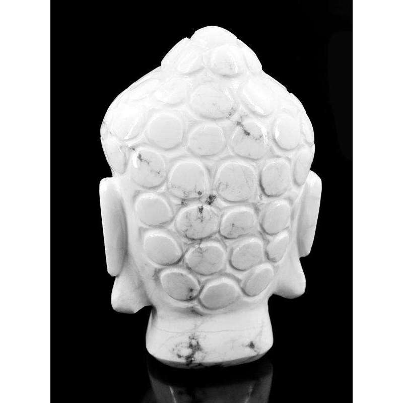 gemsmore:Howlite Hand Carved Lord Buddha Head Idol