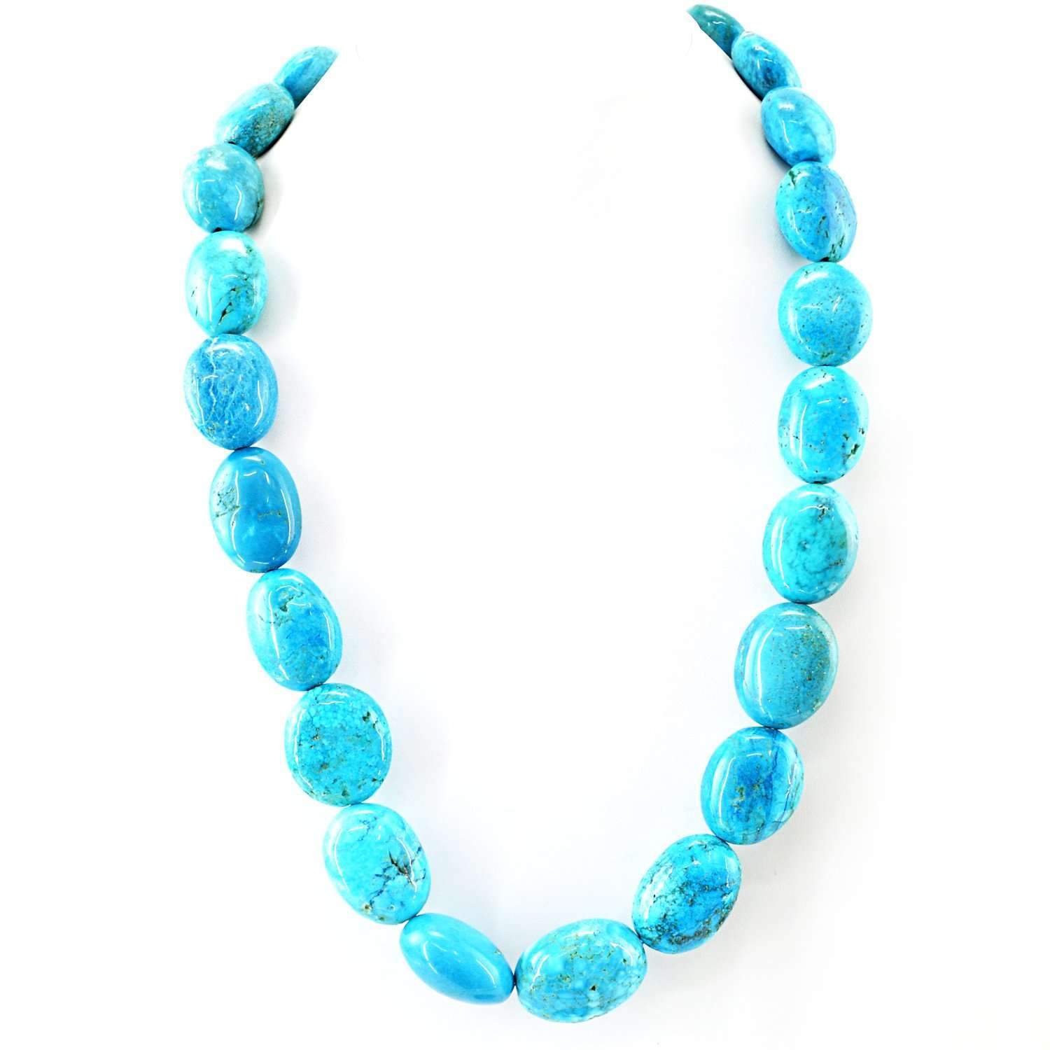 gemsmore:Howlite Necklace Natural 20 Inches Long Oval Shape Huge Beads - Best Quality