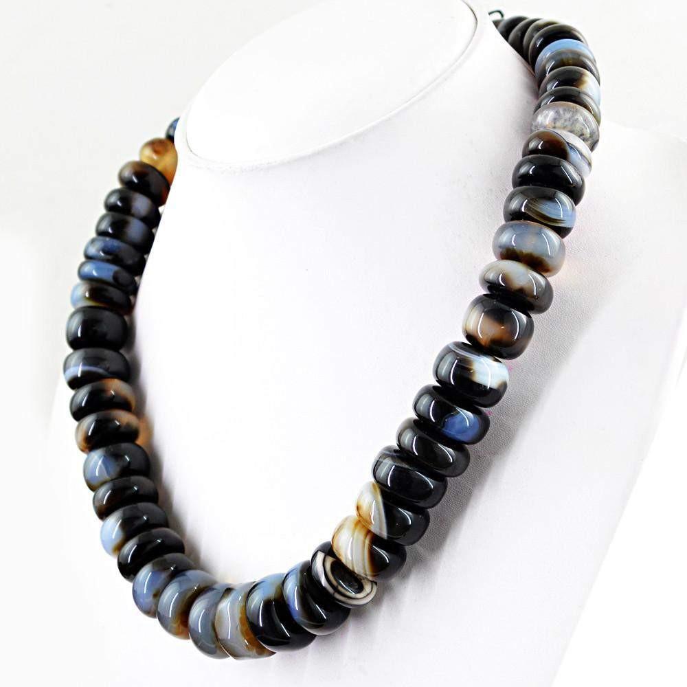 gemsmore:Huge Natural Black Onyx Necklace Round Shape Beads