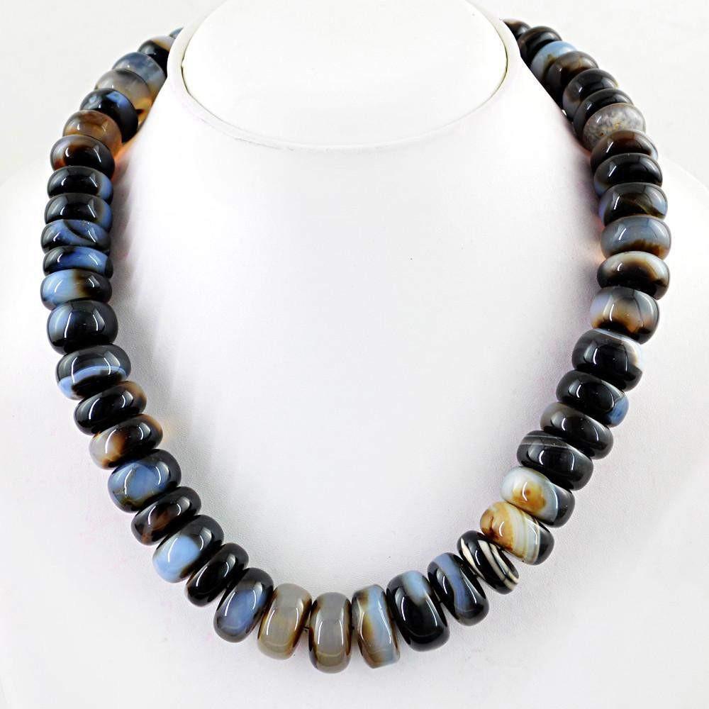 gemsmore:Huge Natural Black Onyx Necklace Round Shape Beads