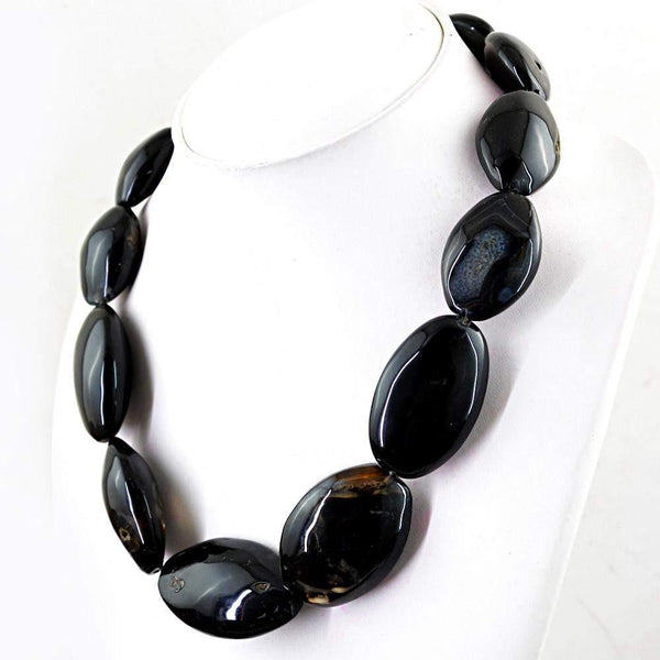 gemsmore:Huge Natural Black Onyx Necklace Untreated Single Strand Beads
