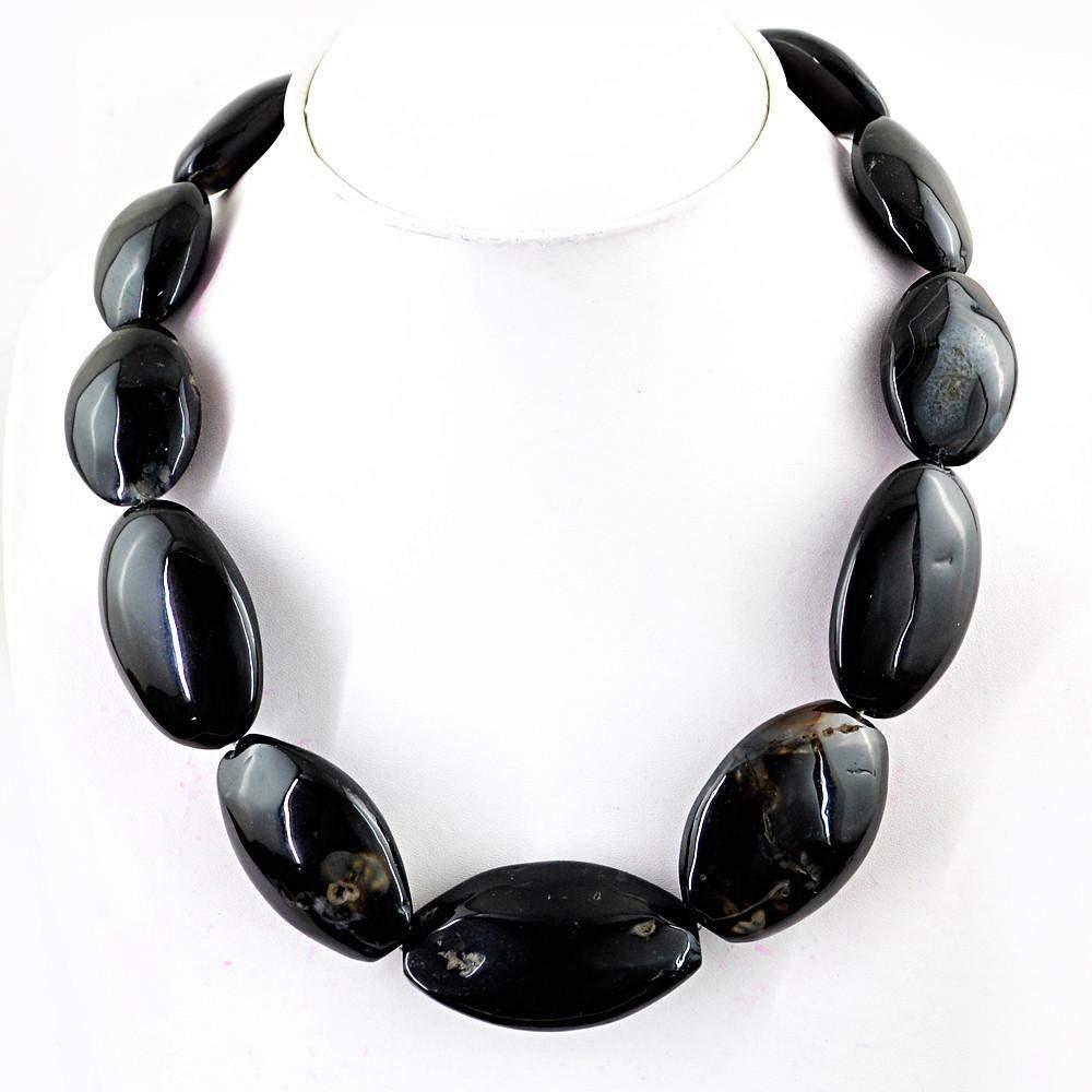 gemsmore:Huge Natural Black Onyx Necklace Untreated Single Strand Beads