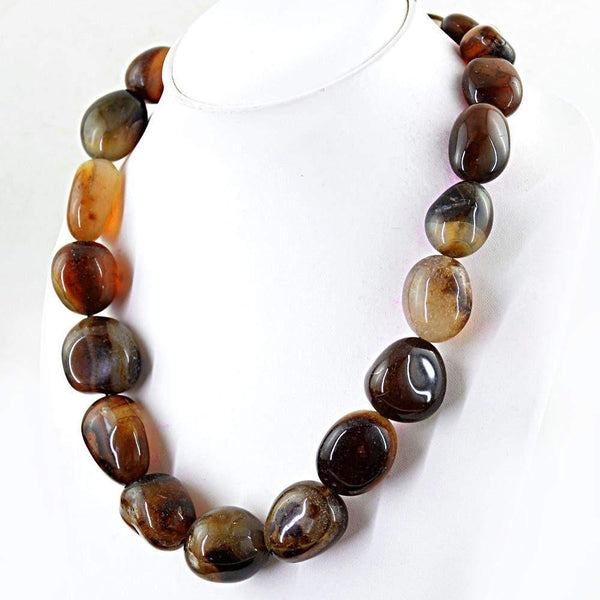 gemsmore:Huge Natural Brown Onyx Necklace Single Strand Beads Necklace