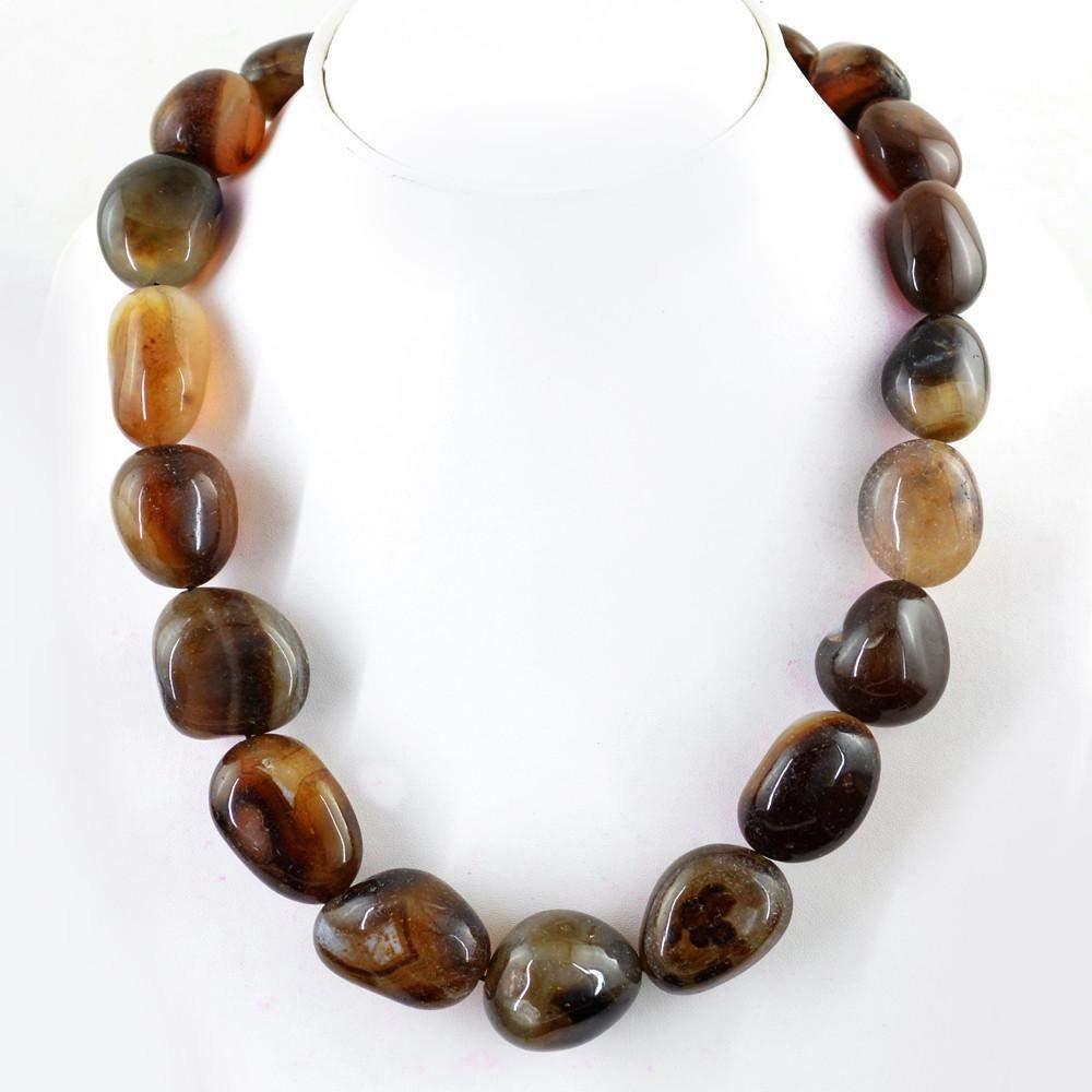 gemsmore:Huge Natural Brown Onyx Necklace Single Strand Beads Necklace