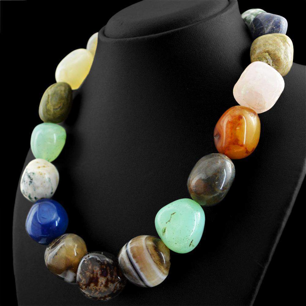 gemsmore:Huge Natural Multicolor Multi Gemstone Necklace Untreated Beads