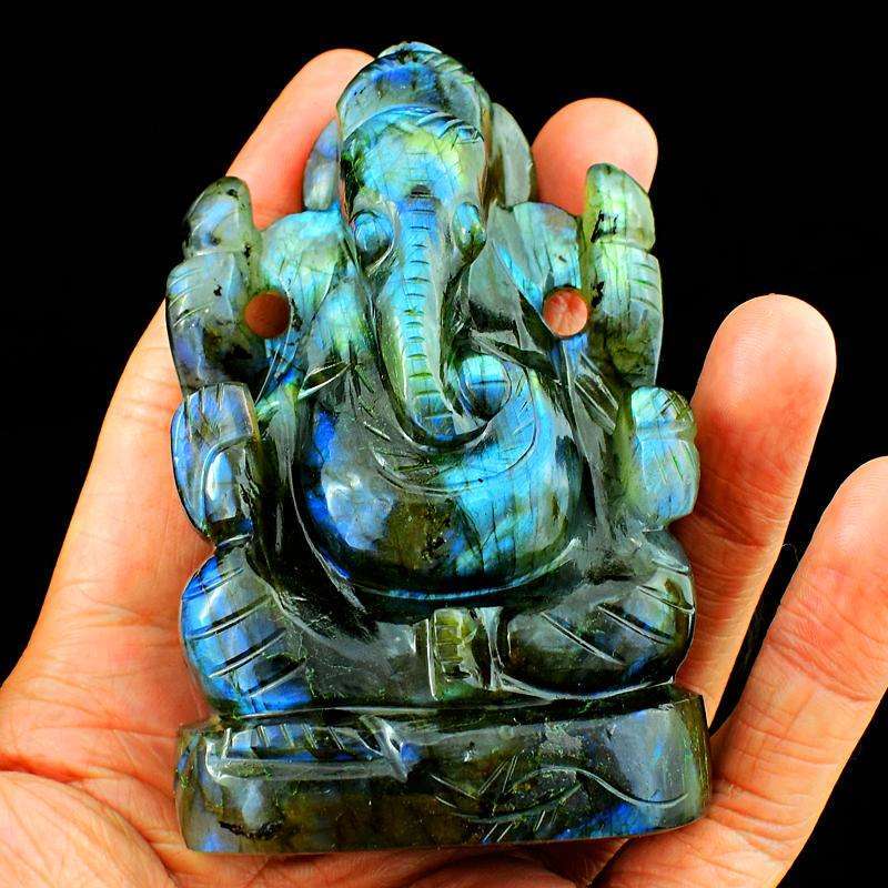 gemsmore:Labradorite Craftsmen Hand Carved Lord Ganesha Idol