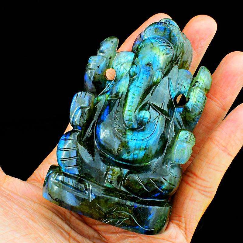 gemsmore:Labradorite Craftsmen Hand Carved Lord Ganesha Idol