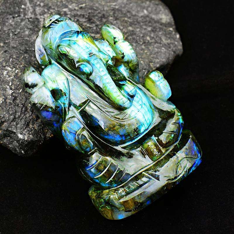 gemsmore:Labradorite Craftsmen Hand Carved Lord Ganesha Idol