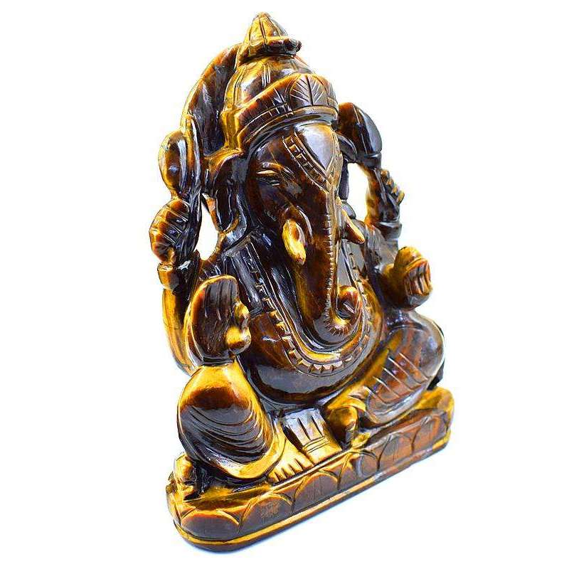 gemsmore:Lovely Golden Tiger Eye Gemstone Carved Lord Ganesha Idol Statute