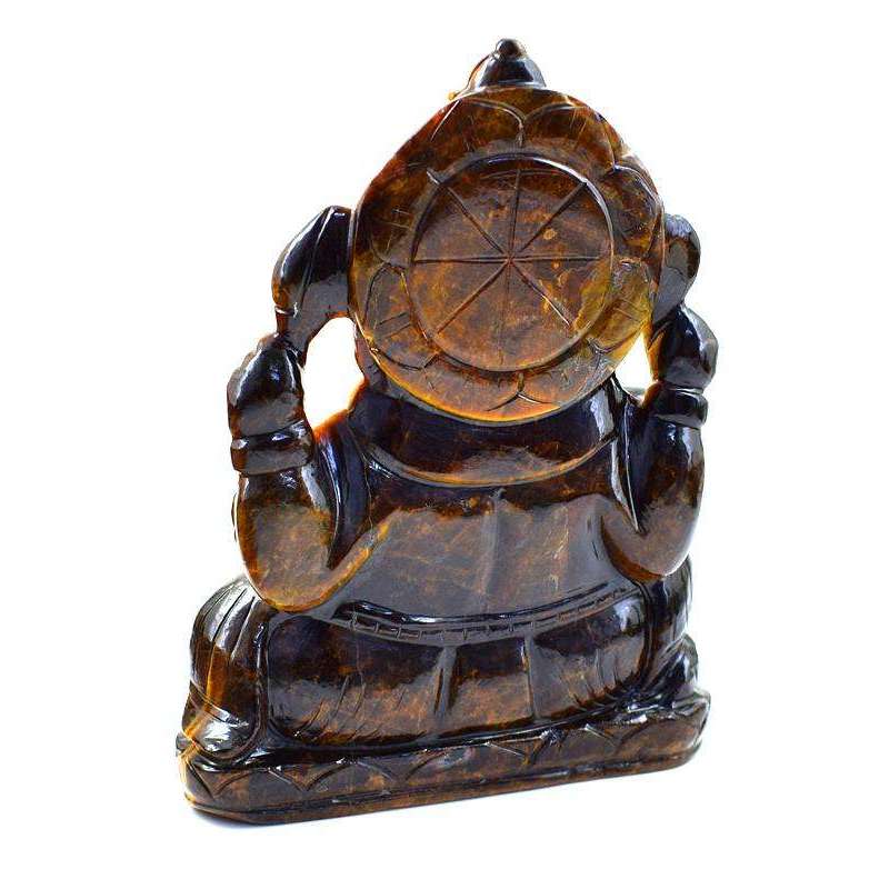 gemsmore:Lovely Golden Tiger Eye Gemstone Carved Lord Ganesha Idol Statute