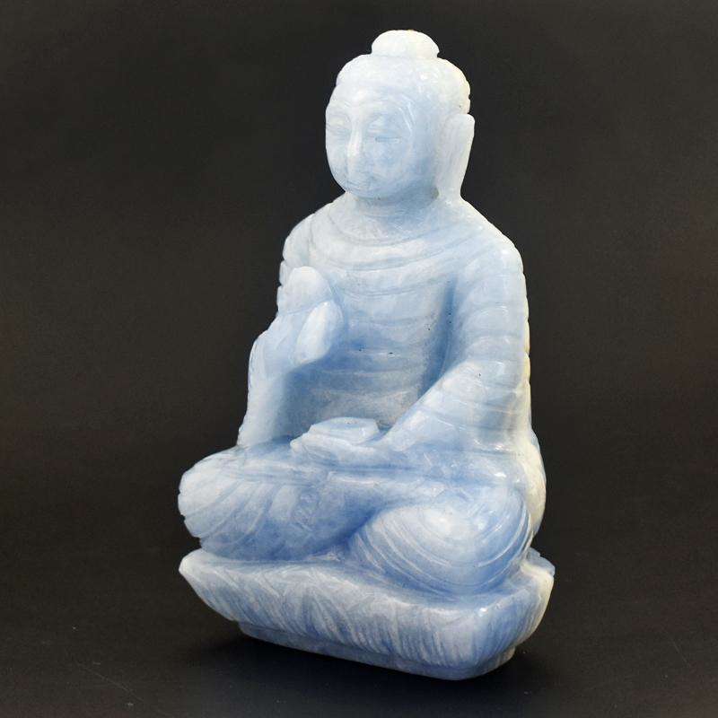 gemsmore:Luxury Collectors Piece - Genuine Blue Calcite Hand Carved Buddha