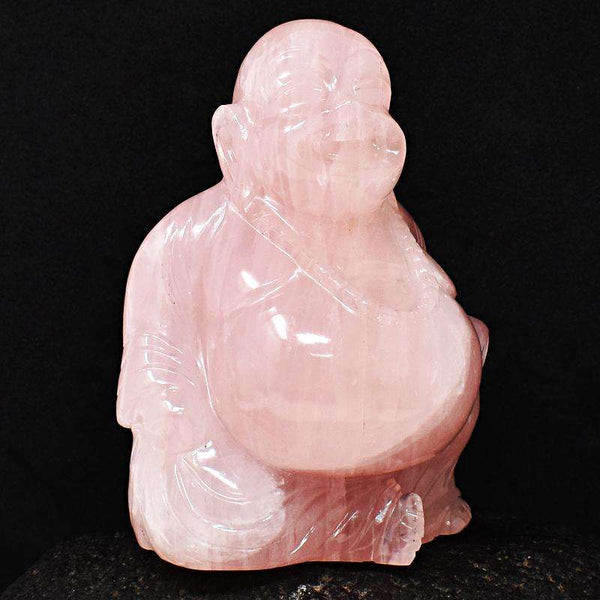 gemsmore:Magical Pink Rose Quartz Carved Laughing Buddha (Happy Man)