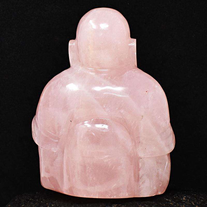 gemsmore:Magical Pink Rose Quartz Carved Laughing Buddha (Happy Man)