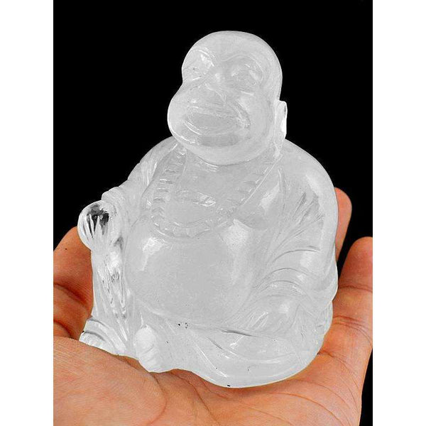 gemsmore:Magically White Quartz Gemstone Hand Carved Laughing Buddha