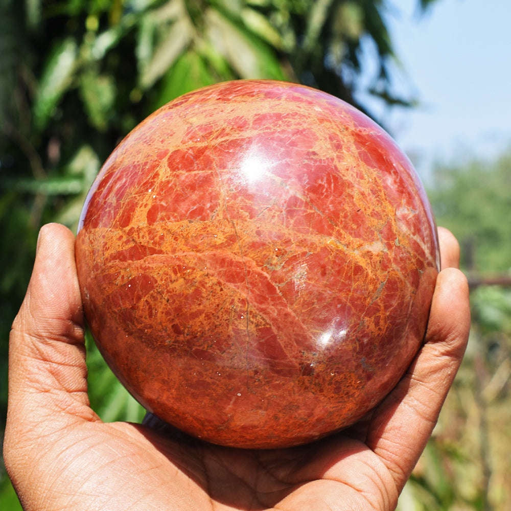 gemsmore:Massive Size -  Red Vein Jasper Hand Carved Crystal Healing Sphere