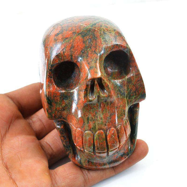 gemsmore:Massive Size Blood Green Unakite Carved Skull