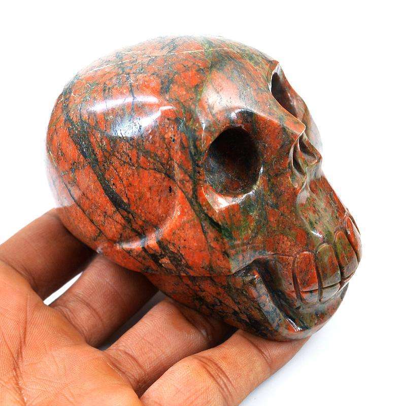 gemsmore:Massive Size Blood Green Unakite Carved Skull