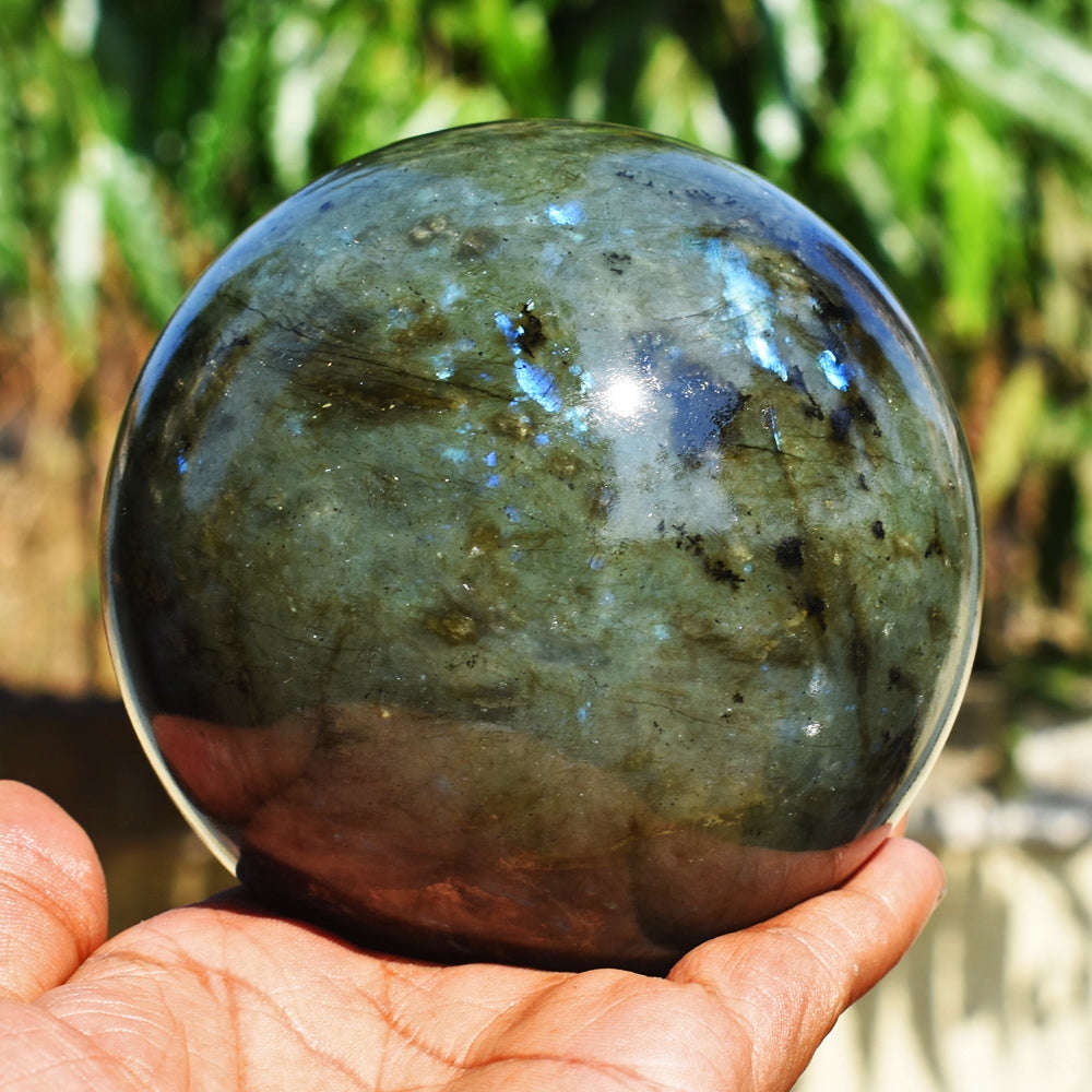 gemsmore:Massive Size Blue & Golden Flash Labradorite Carved Crystal Healing Sphere