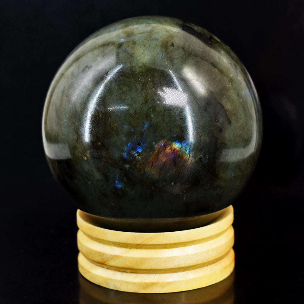 gemsmore:Massive Size Blue & Golden Flash Labradorite Carved Crystal Healing Sphere