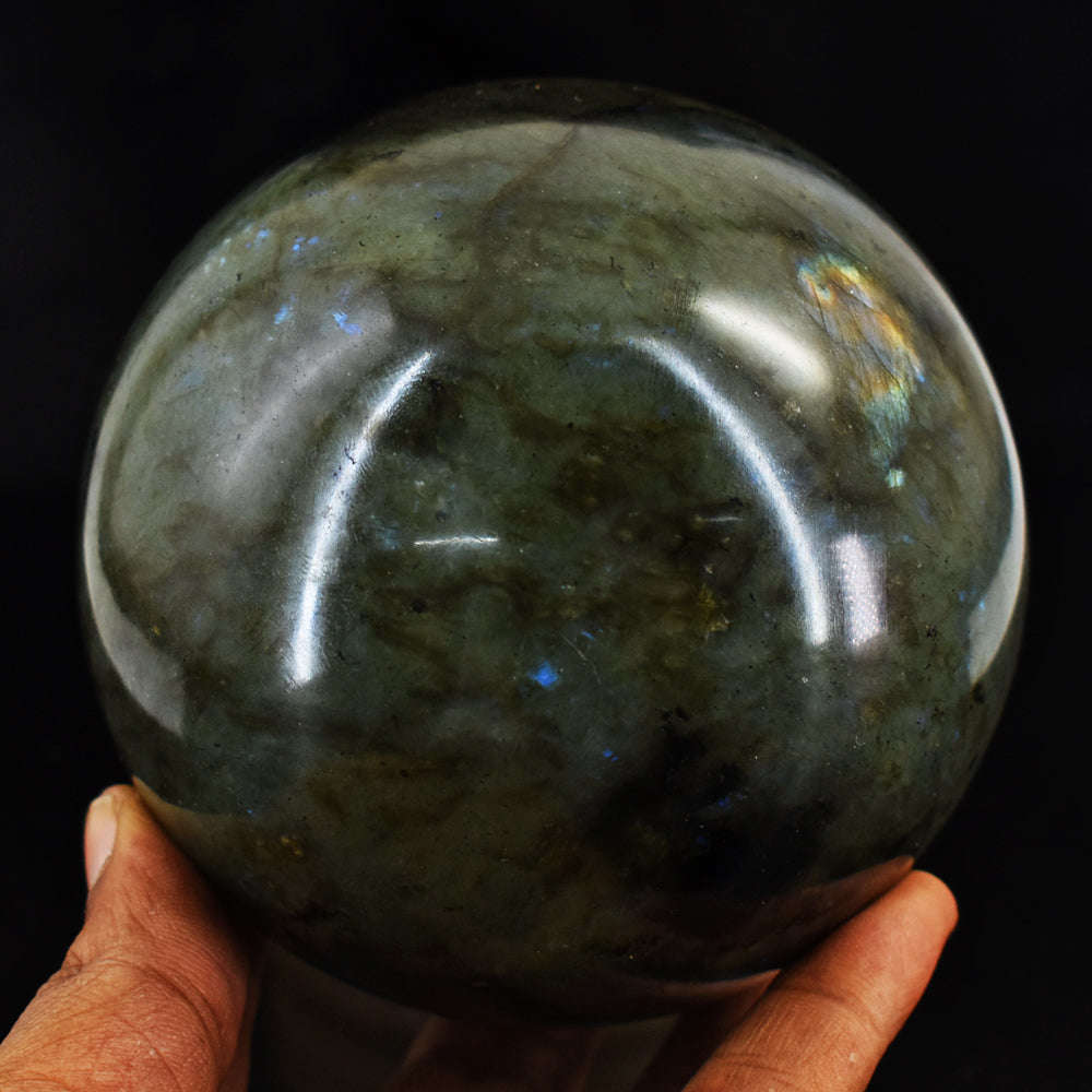 gemsmore:Massive Size Blue & Golden Flash Labradorite Carved Crystal Healing Sphere